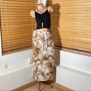 NWT Sz L Messini Beige white tie dye Maxi Long Boho Skirt So on style & Comfy